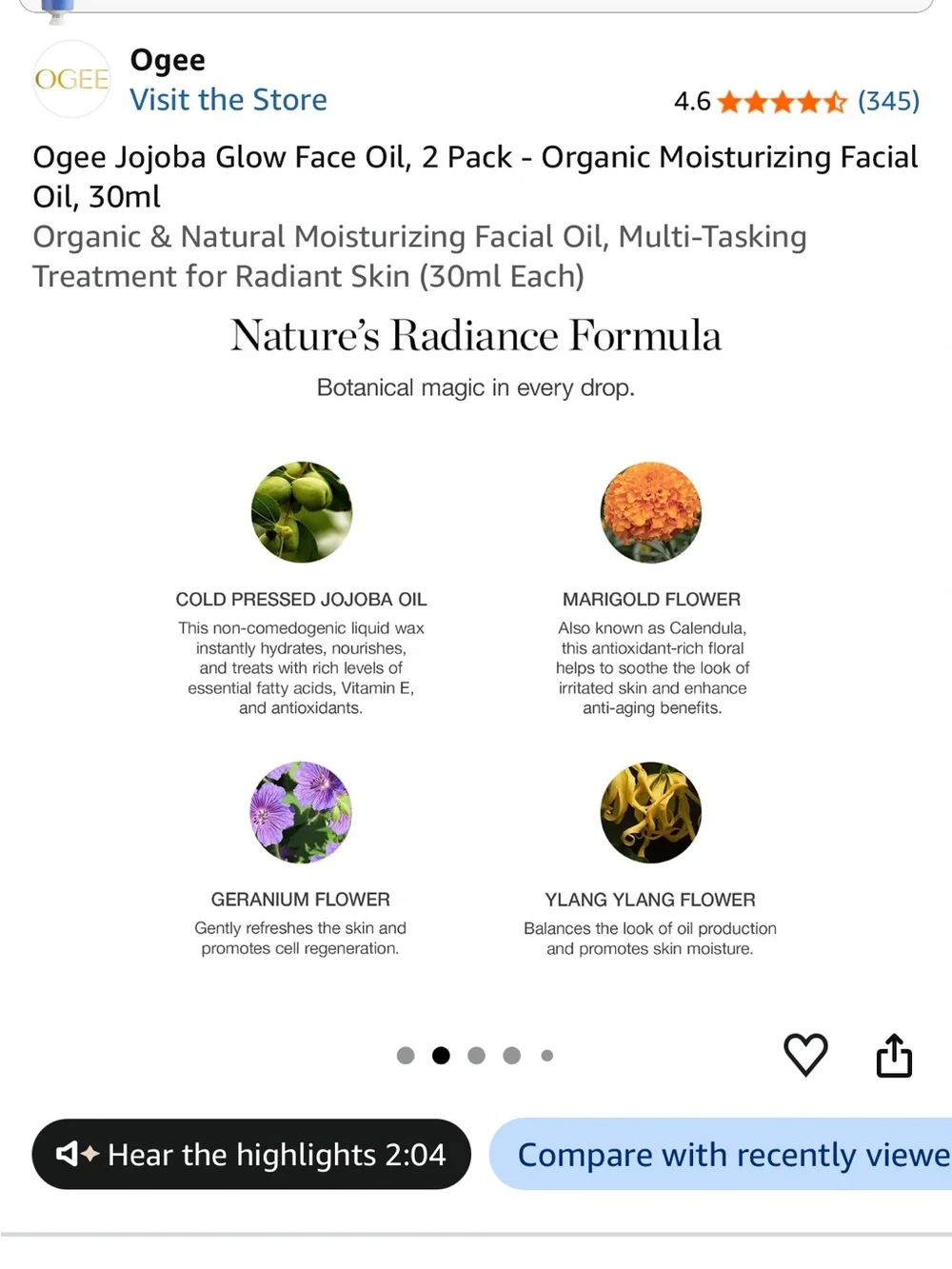 OGEE Hydraganics Jojoba Glow Face Oil — White & Gold
